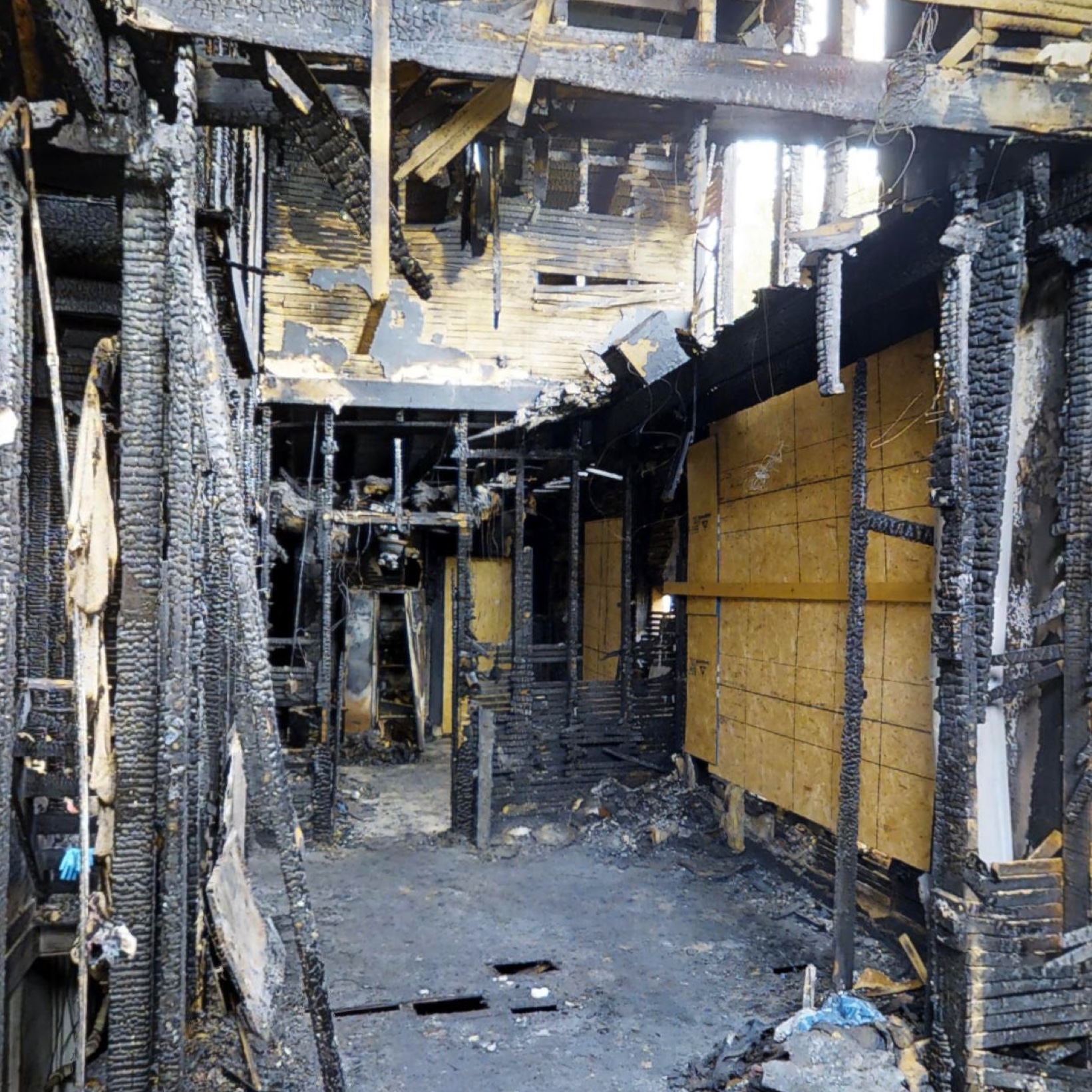 Extensive fire damage, from floor to ceiling
